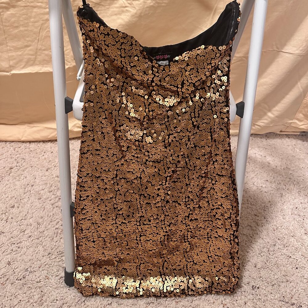 Gold Strapless Sparkle Mini Dress, Size M